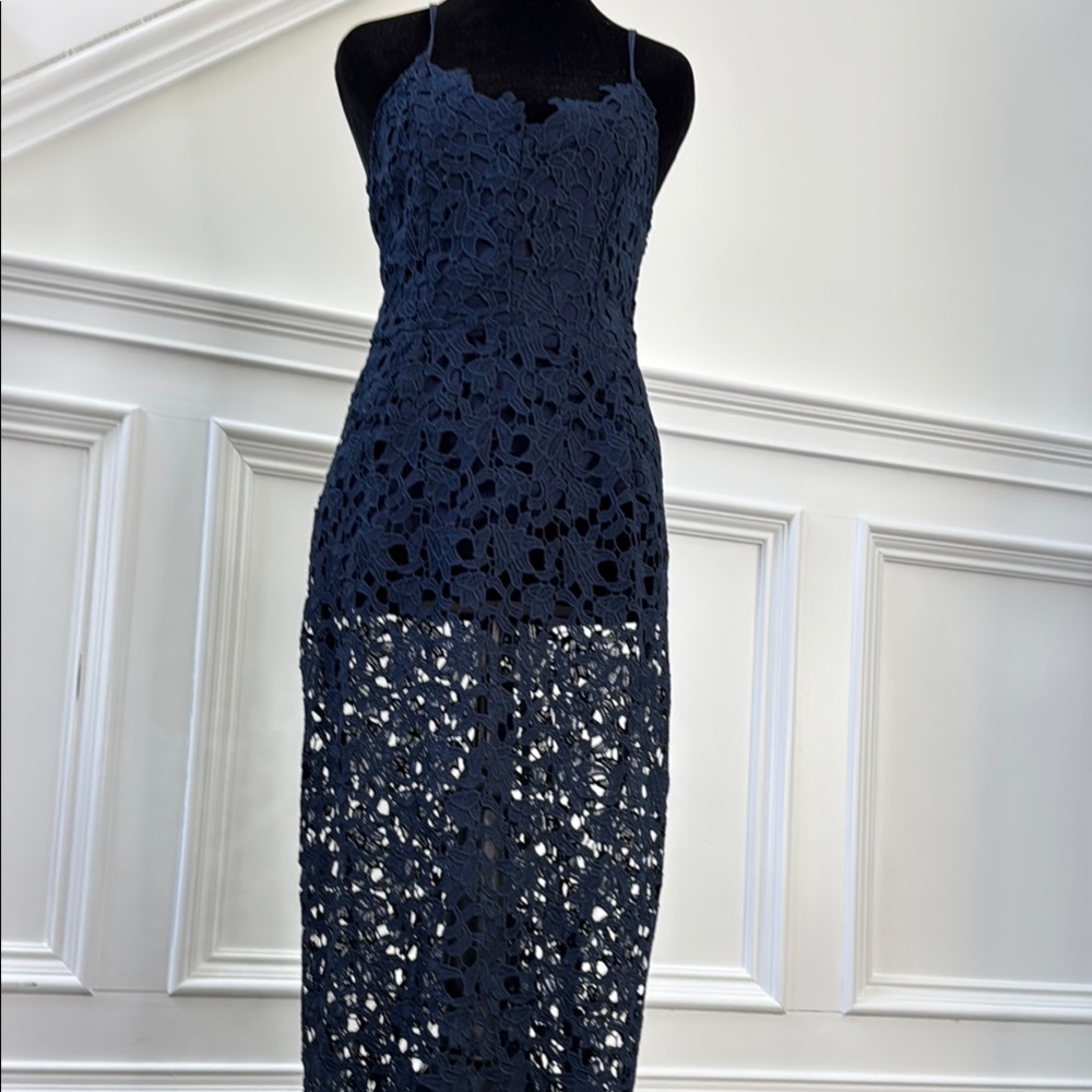 Francesca's Collections Blue Sheath Midi Dress Spaghetti Strap